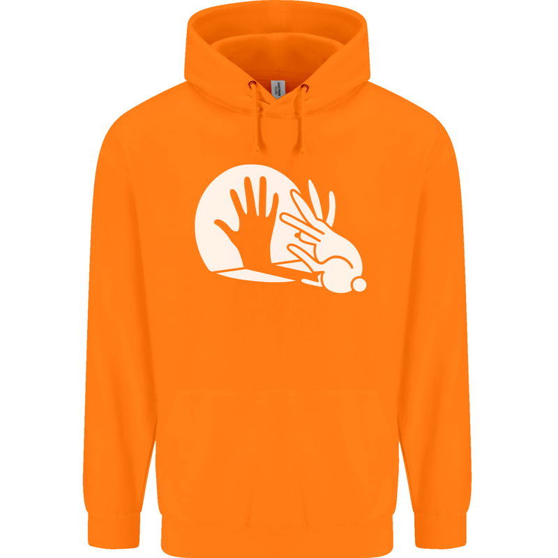 Rabbit Hand Shadow Funny Silhouette Mens 80% Cotton Hoodie Orange