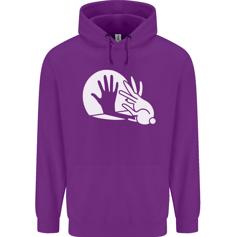 Rabbit Hand Shadow Funny Silhouette Mens 80% Cotton Hoodie Purple