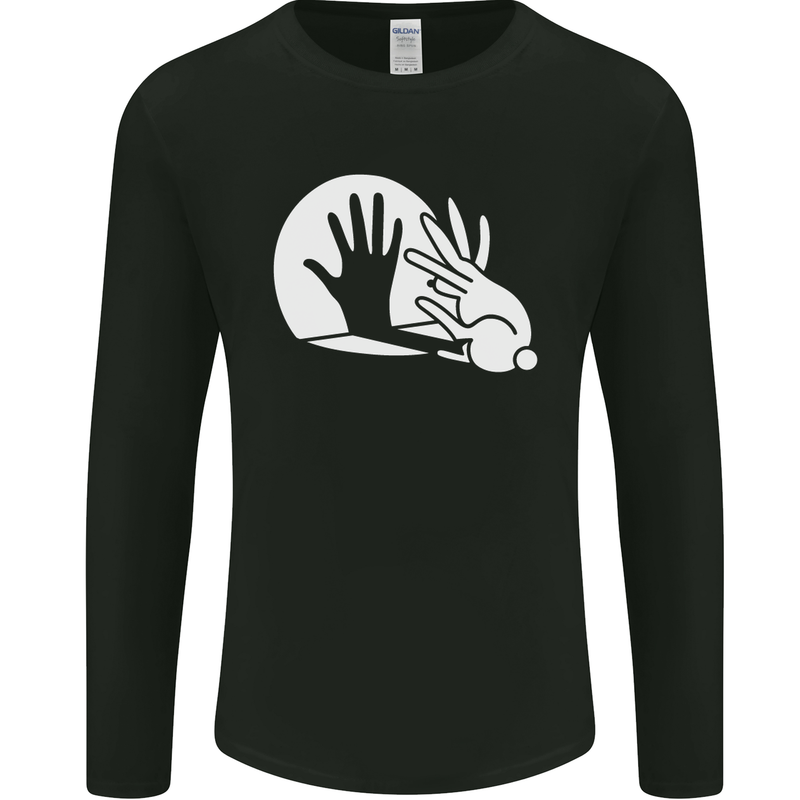 Rabbit Hand Shadow Funny Silhouette Mens Long Sleeve T-Shirt Black