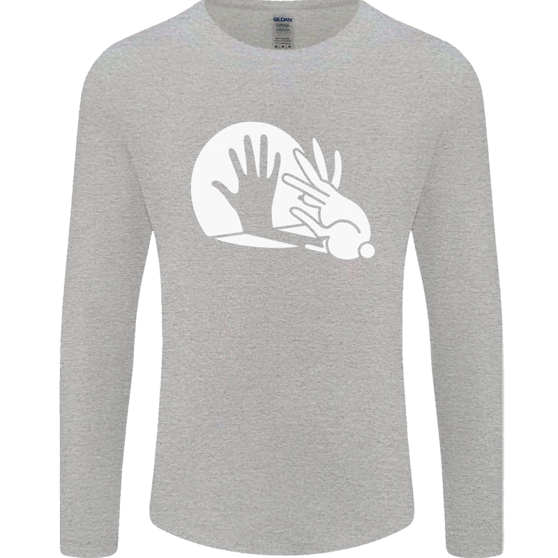 Rabbit Hand Shadow Funny Silhouette Mens Long Sleeve T-Shirt Sports Grey