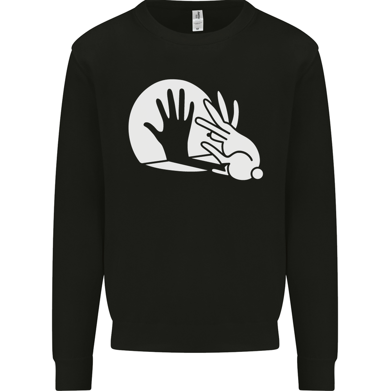 Rabbit Hand Shadow Funny Silhouette Mens Sweatshirt Jumper Black