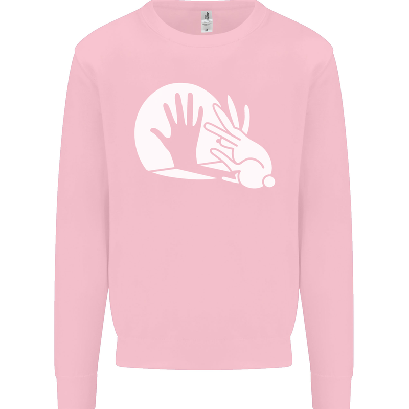 Rabbit Hand Shadow Funny Silhouette Mens Sweatshirt Jumper Light Pink