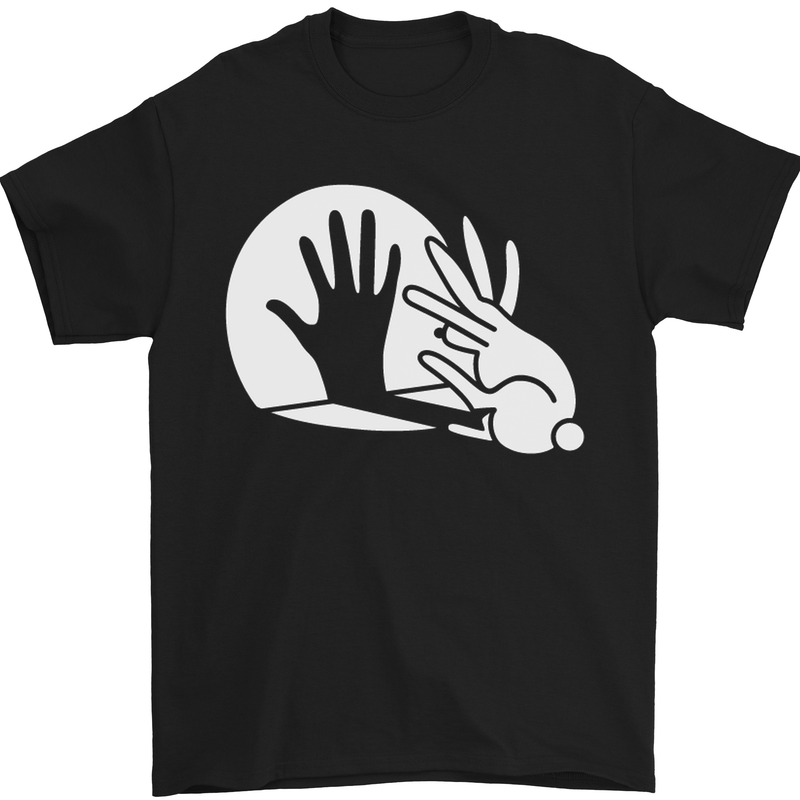 Rabbit Hand Shadow Funny Silhouette Mens T-Shirt Cotton Gildan Black