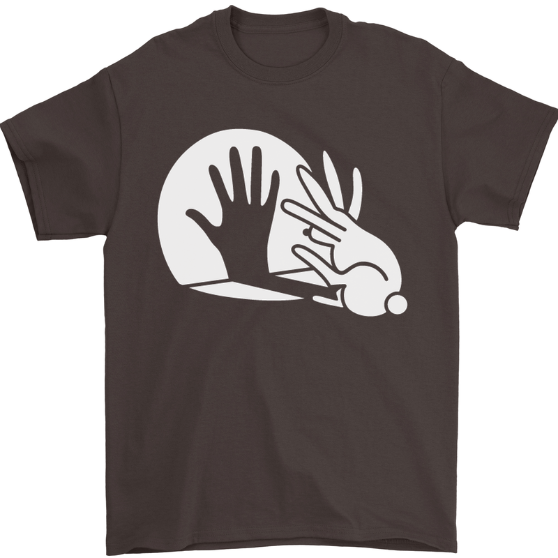 Rabbit Hand Shadow Funny Silhouette Mens T-Shirt Cotton Gildan Dark Chocolate