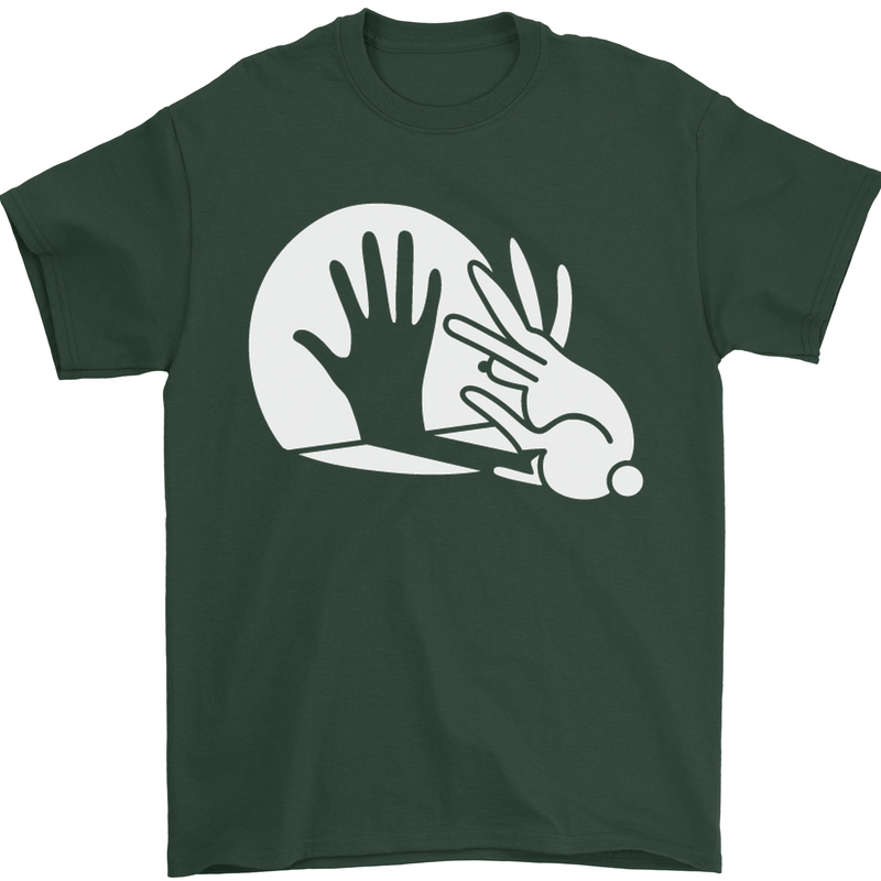 Rabbit Hand Shadow Funny Silhouette Mens T-Shirt Cotton Gildan Forest Green