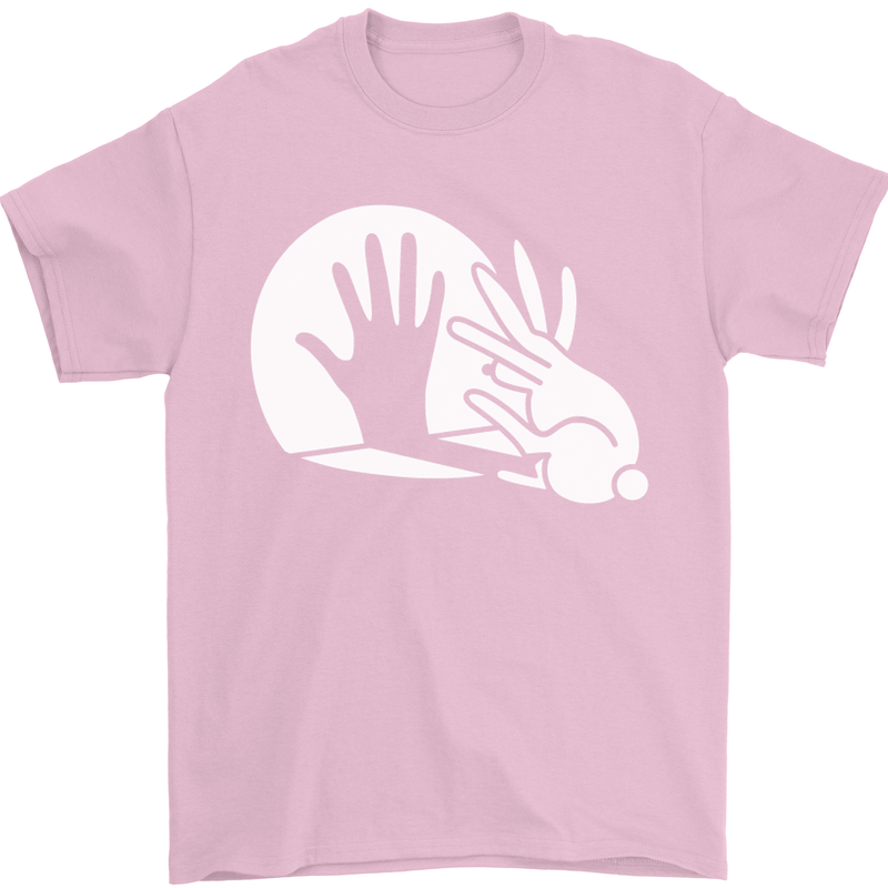 Rabbit Hand Shadow Funny Silhouette Mens T-Shirt Cotton Gildan Light Pink