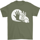 Rabbit Hand Shadow Funny Silhouette Mens T-Shirt Cotton Gildan Military Green