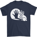Rabbit Hand Shadow Funny Silhouette Mens T-Shirt Cotton Gildan Navy Blue