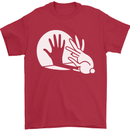 Rabbit Hand Shadow Funny Silhouette Mens T-Shirt Cotton Gildan Red