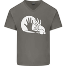 Rabbit Hand Shadow Funny Silhouette Mens V-Neck Cotton T-Shirt Charcoal