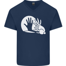 Rabbit Hand Shadow Funny Silhouette Mens V-Neck Cotton T-Shirt Navy Blue