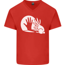 Rabbit Hand Shadow Funny Silhouette Mens V-Neck Cotton T-Shirt Red
