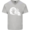 Rabbit Hand Shadow Funny Silhouette Mens V-Neck Cotton T-Shirt Sports Grey