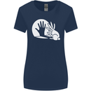 Rabbit Hand Shadow Funny Silhouette Womens Wider Cut T-Shirt Navy Blue