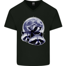 Raccoon Moon Mens V-Neck Cotton T-Shirt Black