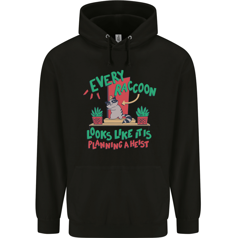 Raccoon Planning a Heist Funny Animal Childrens Kids Hoodie Black