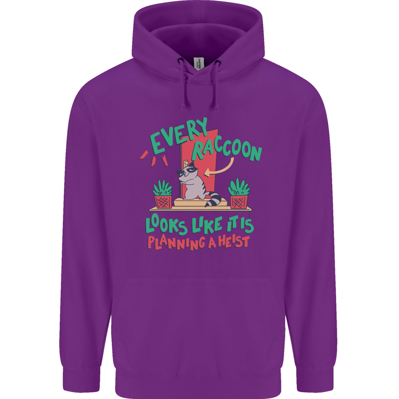 Raccoon Planning a Heist Funny Animal Childrens Kids Hoodie Purple
