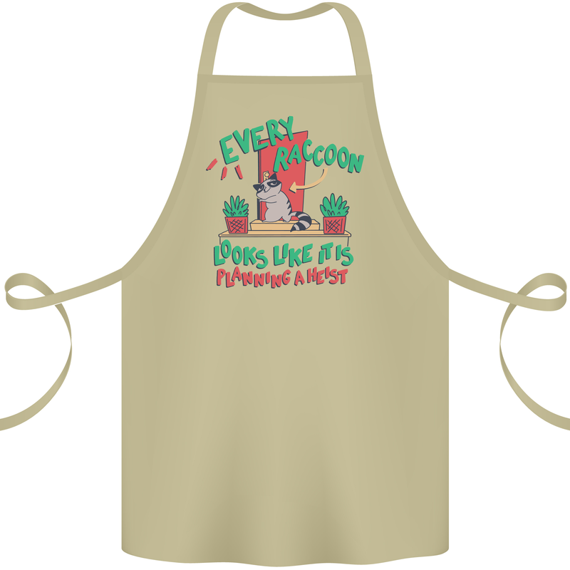 Raccoon Planning a Heist Funny Animal Cotton Apron 100% Organic Khaki