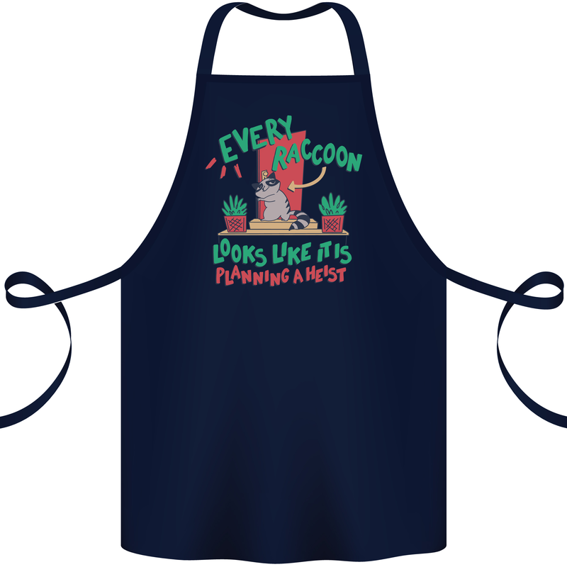 Raccoon Planning a Heist Funny Animal Cotton Apron 100% Organic Navy Blue