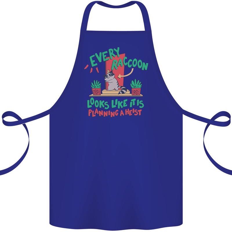 Raccoon Planning a Heist Funny Animal Cotton Apron 100% Organic Royal Blue