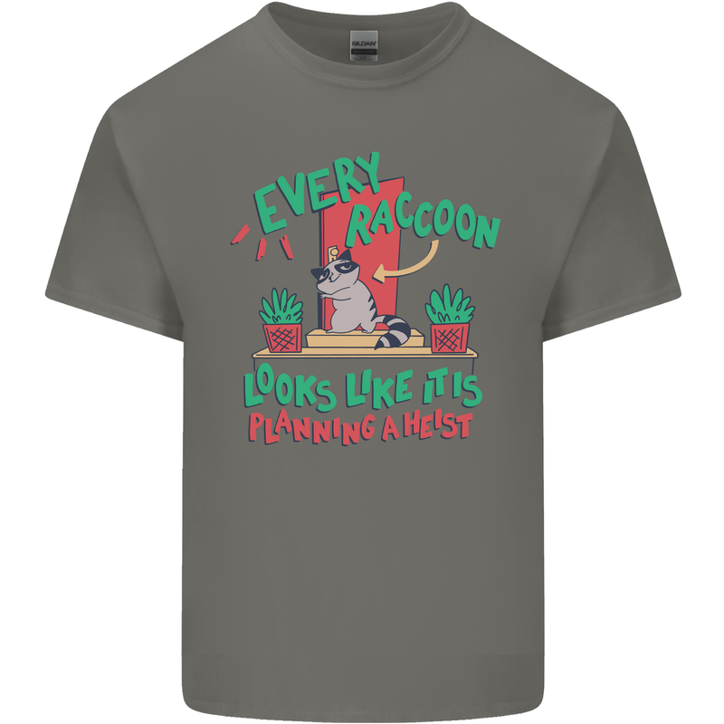 Raccoon Planning a Heist Funny Animal Kids T-Shirt Childrens Charcoal