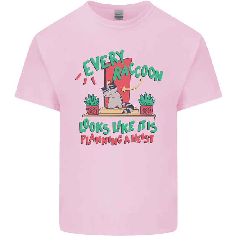 Raccoon Planning a Heist Funny Animal Mens Cotton T-Shirt Tee Top Light Pink