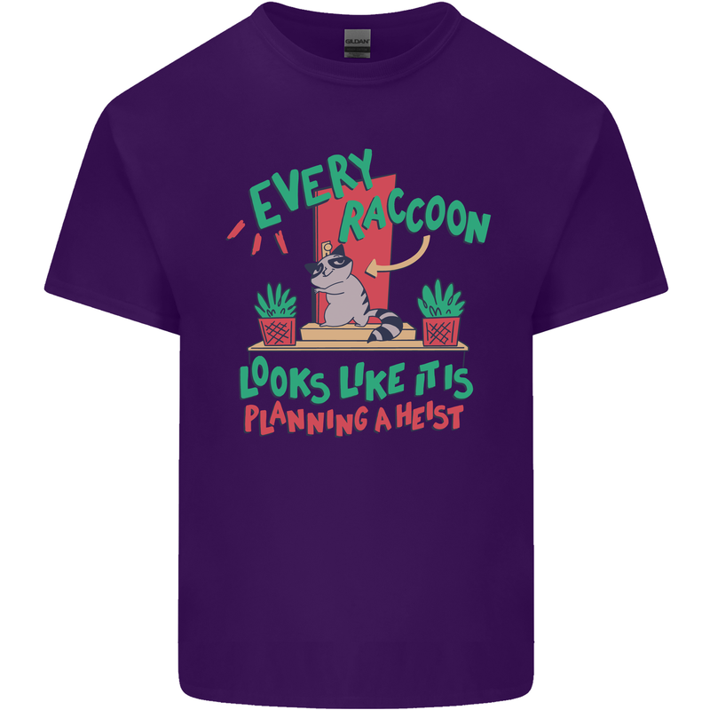 Raccoon Planning a Heist Funny Animal Mens Cotton T-Shirt Tee Top Purple