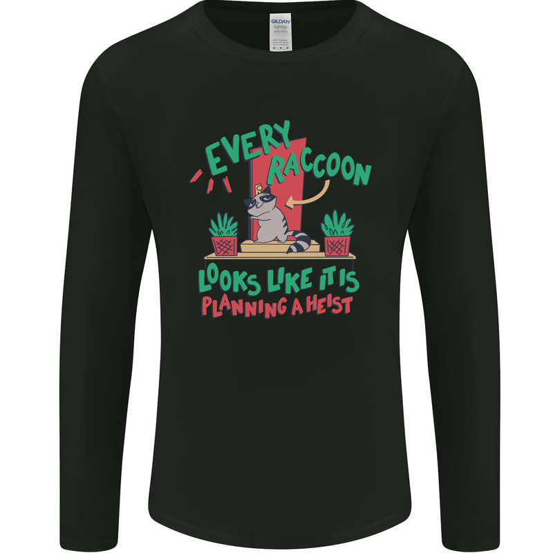 Raccoon Planning a Heist Funny Animal Mens Long Sleeve T-Shirt Black