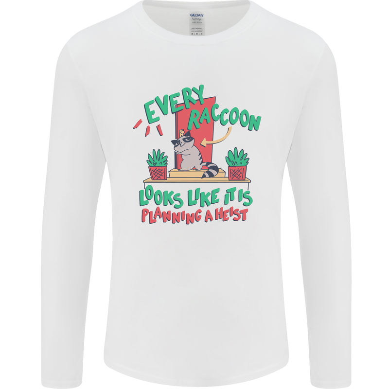 Raccoon Planning a Heist Funny Animal Mens Long Sleeve T-Shirt White