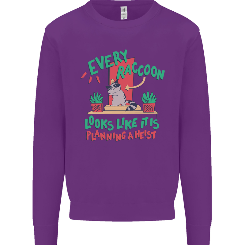 Raccoon Planning a Heist Funny Animal Mens Sweatshirt Jumper Purple