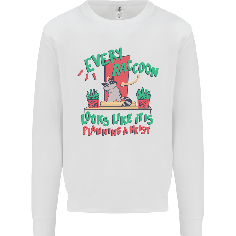 Raccoon Planning a Heist Funny Animal Mens Sweatshirt Jumper White