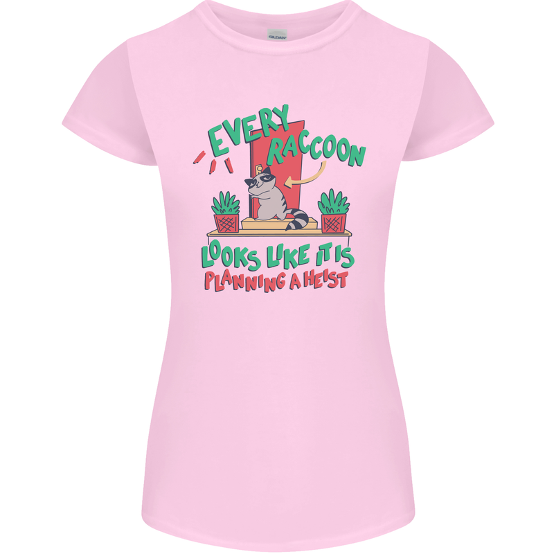 Raccoon Planning a Heist Funny Animal Womens Petite Cut T-Shirt Light Pink