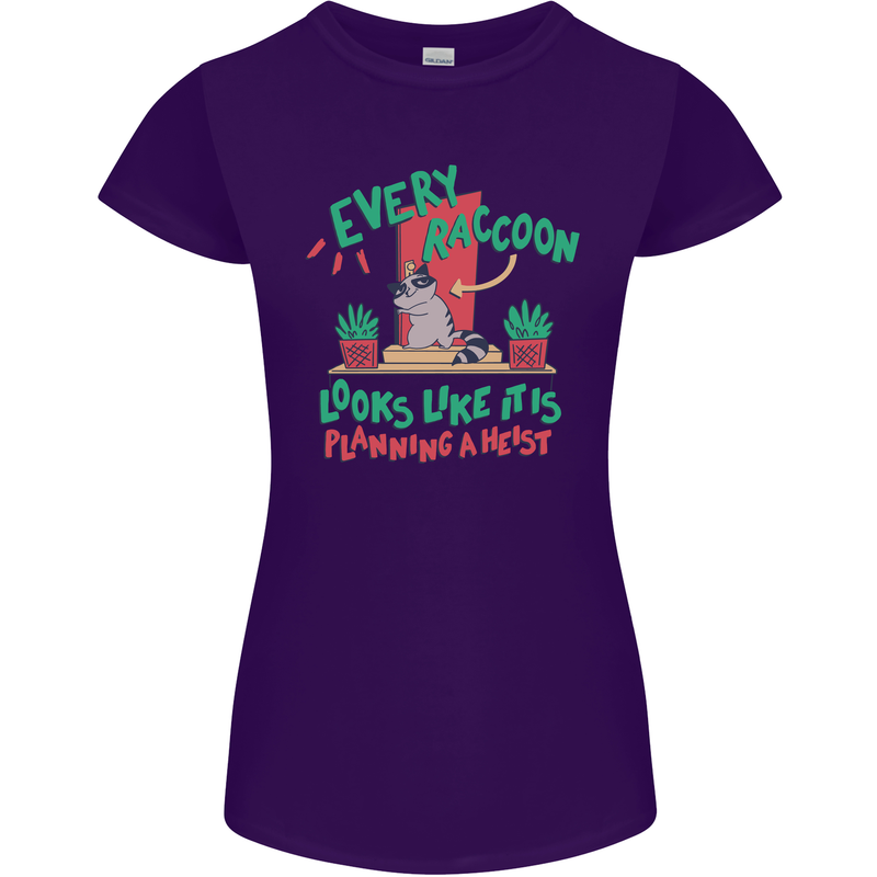 Raccoon Planning a Heist Funny Animal Womens Petite Cut T-Shirt Purple