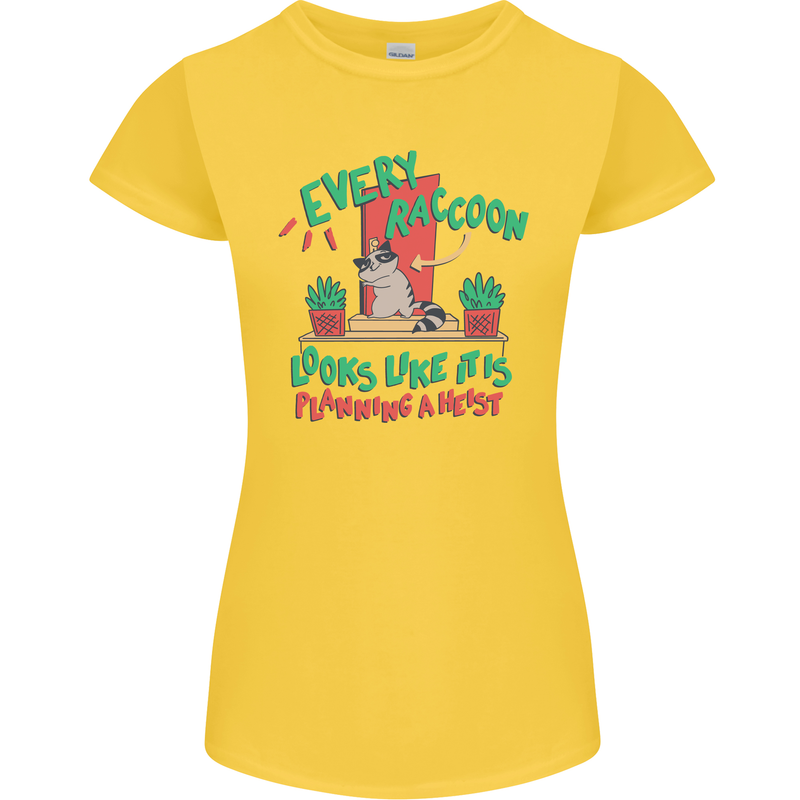 Raccoon Planning a Heist Funny Animal Womens Petite Cut T-Shirt Yellow