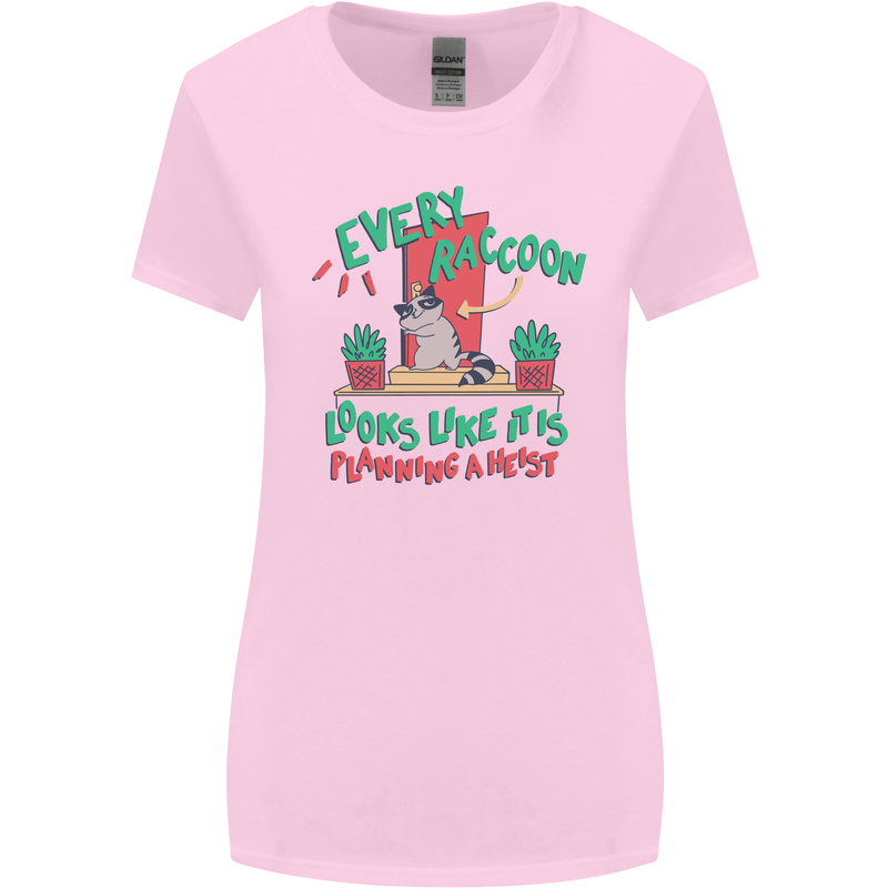 Raccoon Planning a Heist Funny Animal Womens Wider Cut T-Shirt Light Pink