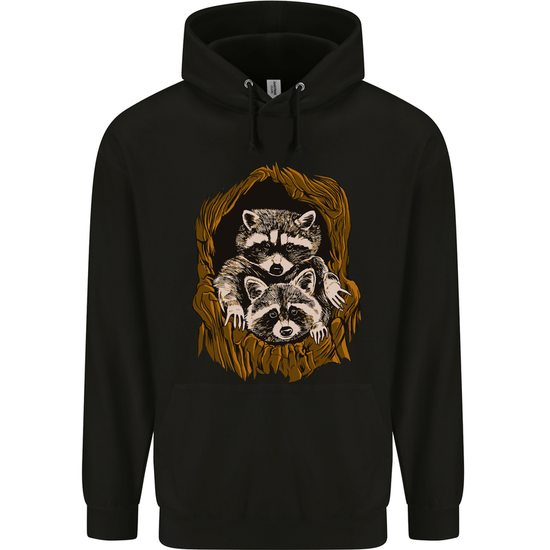 Raccoons in a Tree Childrens Kids Hoodie Black