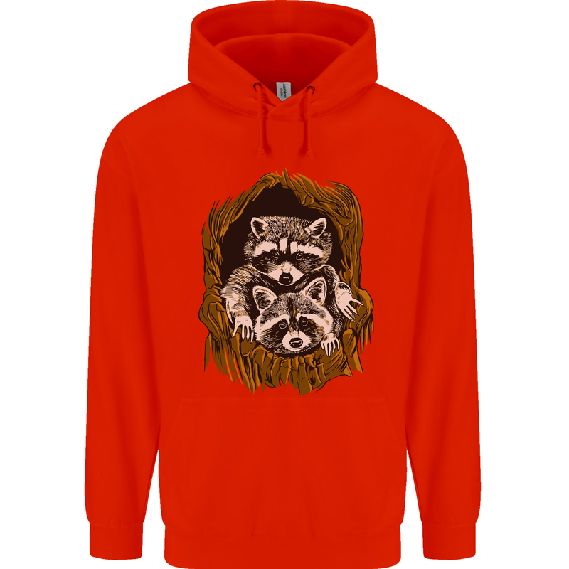 Raccoons in a Tree Childrens Kids Hoodie Bright Red
