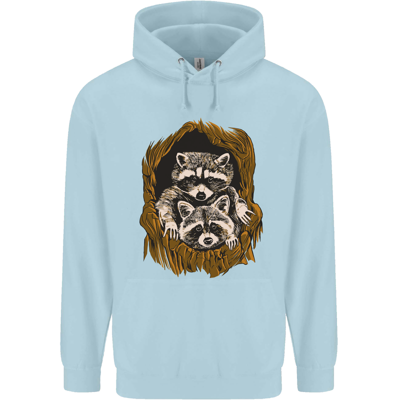 Raccoons in a Tree Childrens Kids Hoodie Light Blue