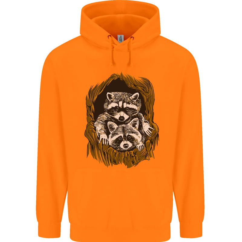 Raccoons in a Tree Childrens Kids Hoodie Orange