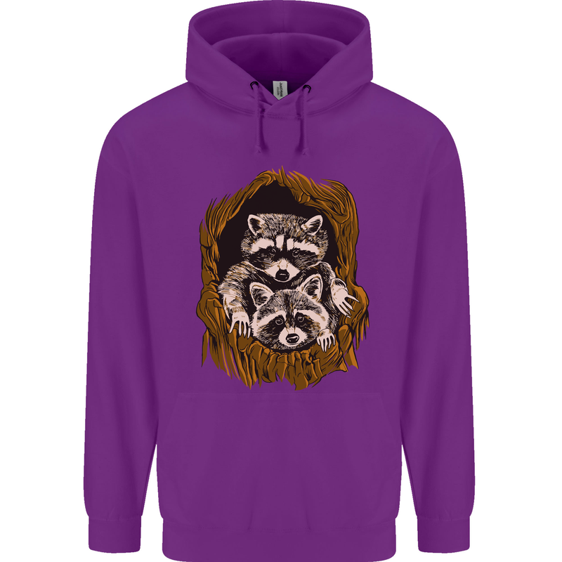 Raccoons in a Tree Childrens Kids Hoodie Purple