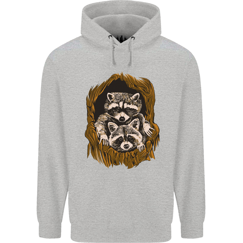 Raccoons in a Tree Childrens Kids Hoodie Sports Grey