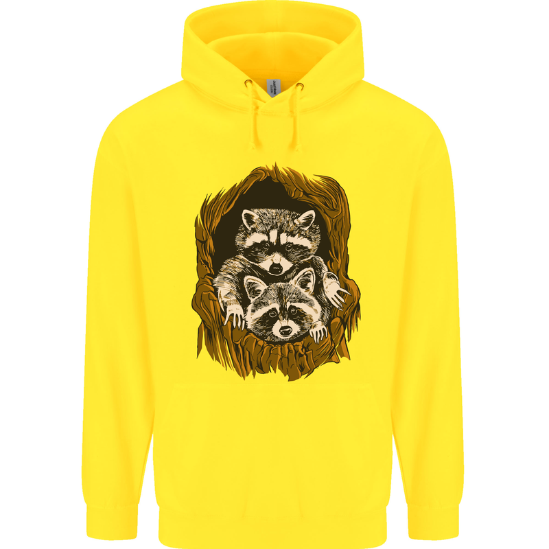 Raccoons in a Tree Childrens Kids Hoodie Yellow