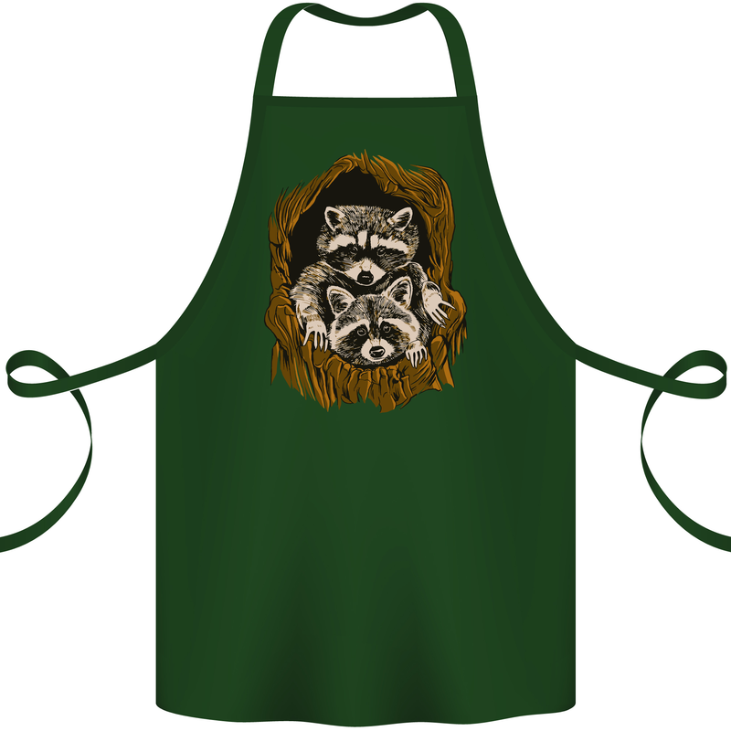 Raccoons in a Tree Cotton Apron 100% Organic Forest Green