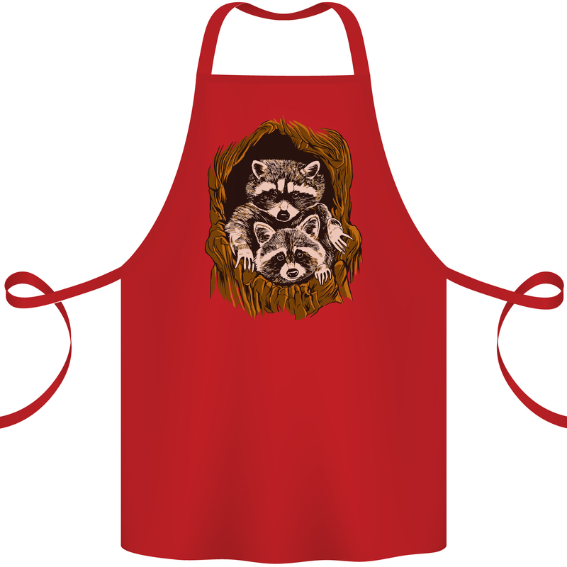 Raccoons in a Tree Cotton Apron 100% Organic Red