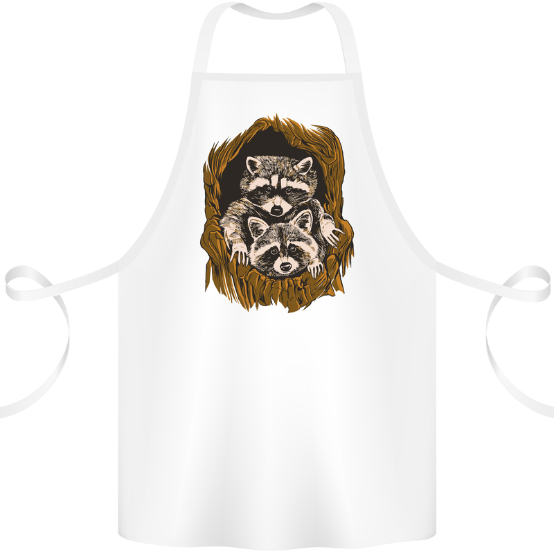 Raccoons in a Tree Cotton Apron 100% Organic White