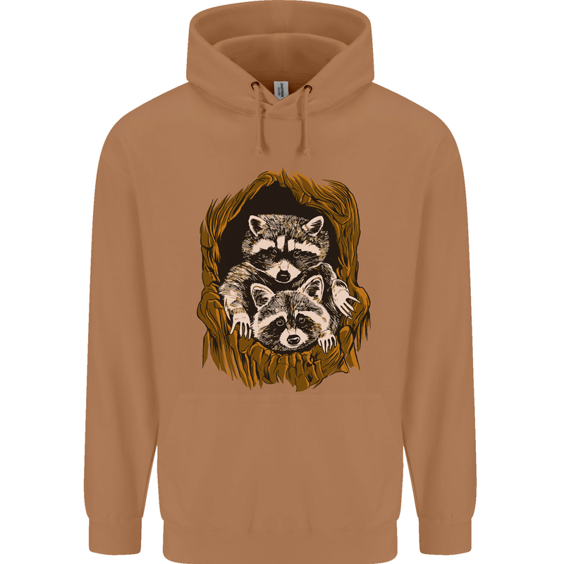 Raccoons in a Tree Mens 80% Cotton Hoodie Caramel Latte