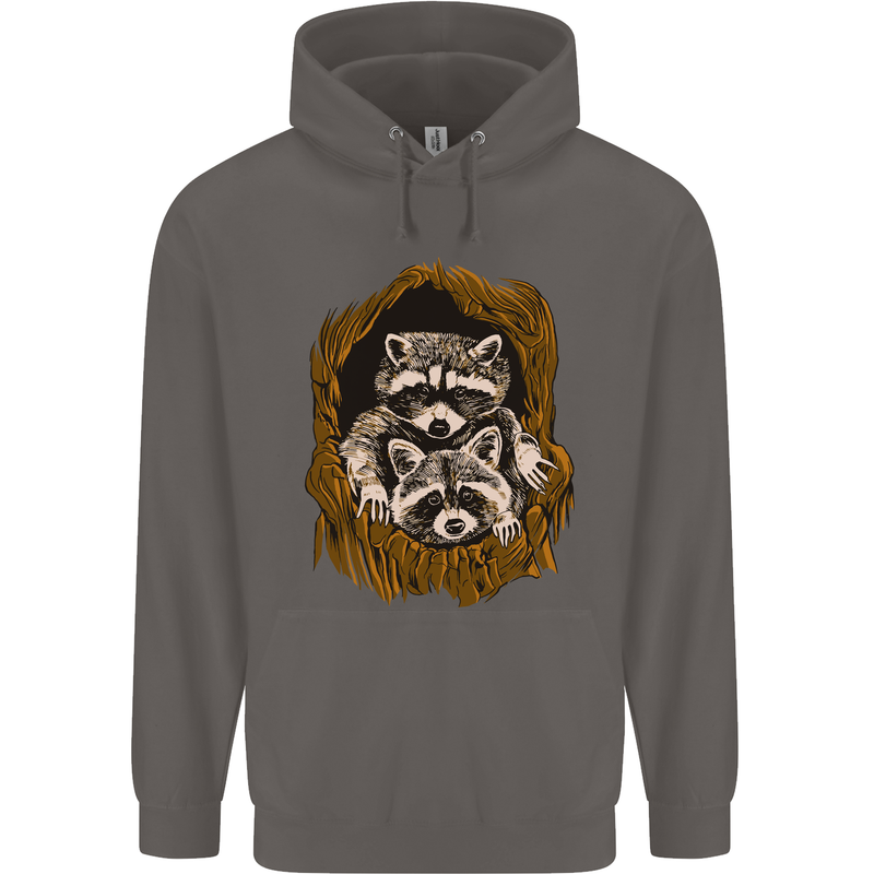 Raccoons in a Tree Mens 80% Cotton Hoodie Charcoal