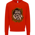Raccoons in a Tree Mens Sweatshirt Jumper Bright Red