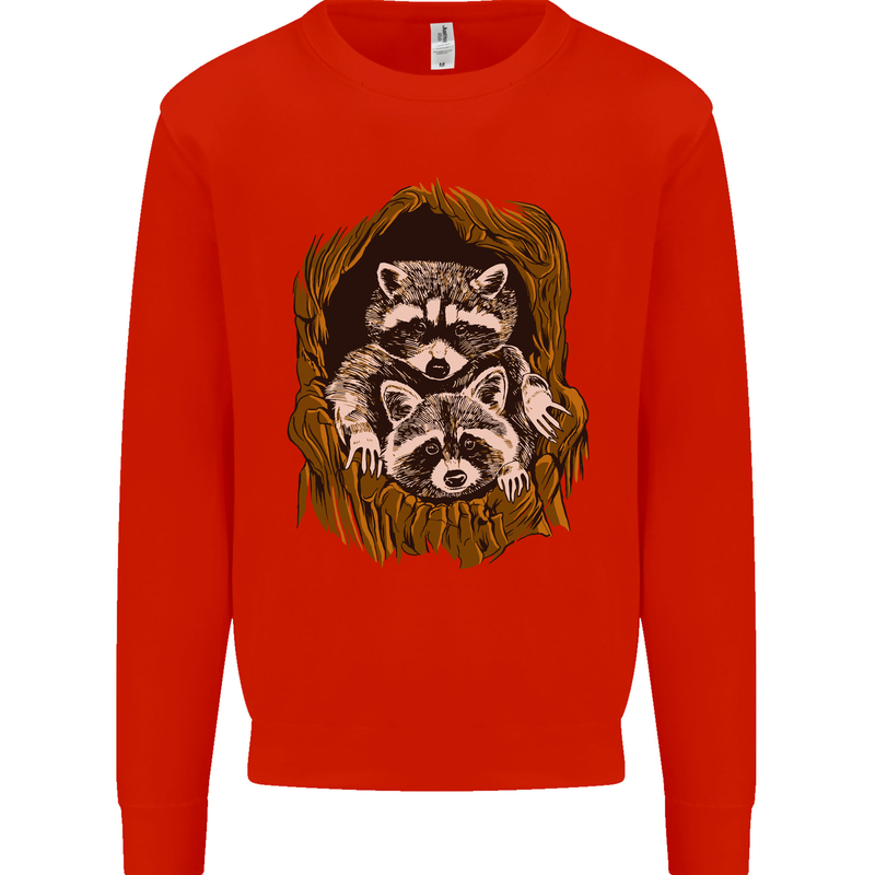 Raccoons in a Tree Mens Sweatshirt Jumper Bright Red