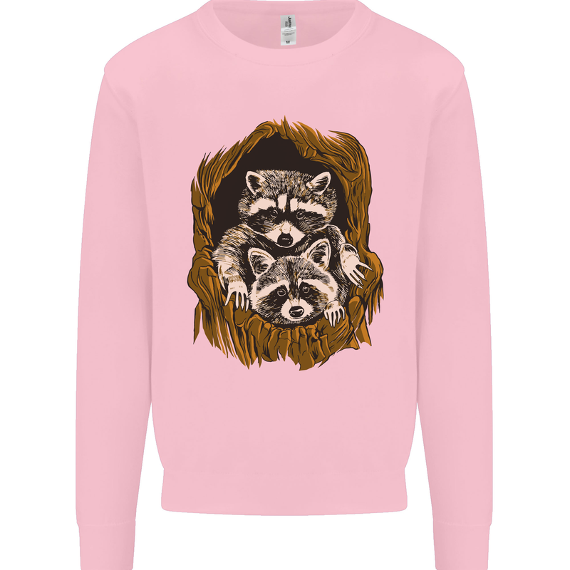Raccoons in a Tree Mens Sweatshirt Jumper Light Pink
